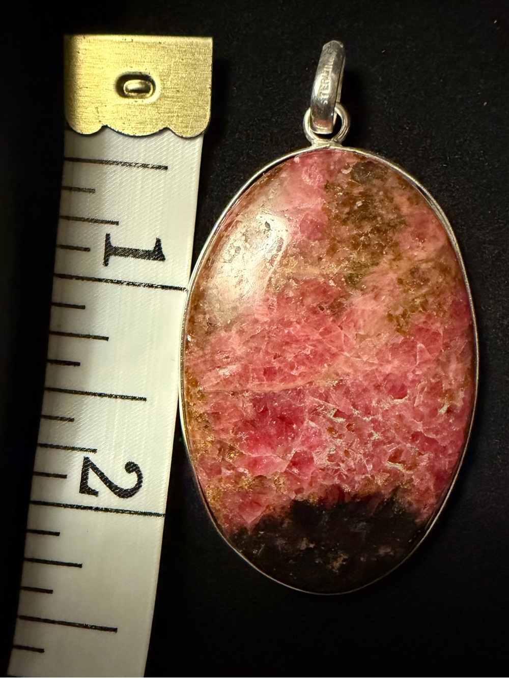 Rhodonite Sterling Silver Large Pendant New
